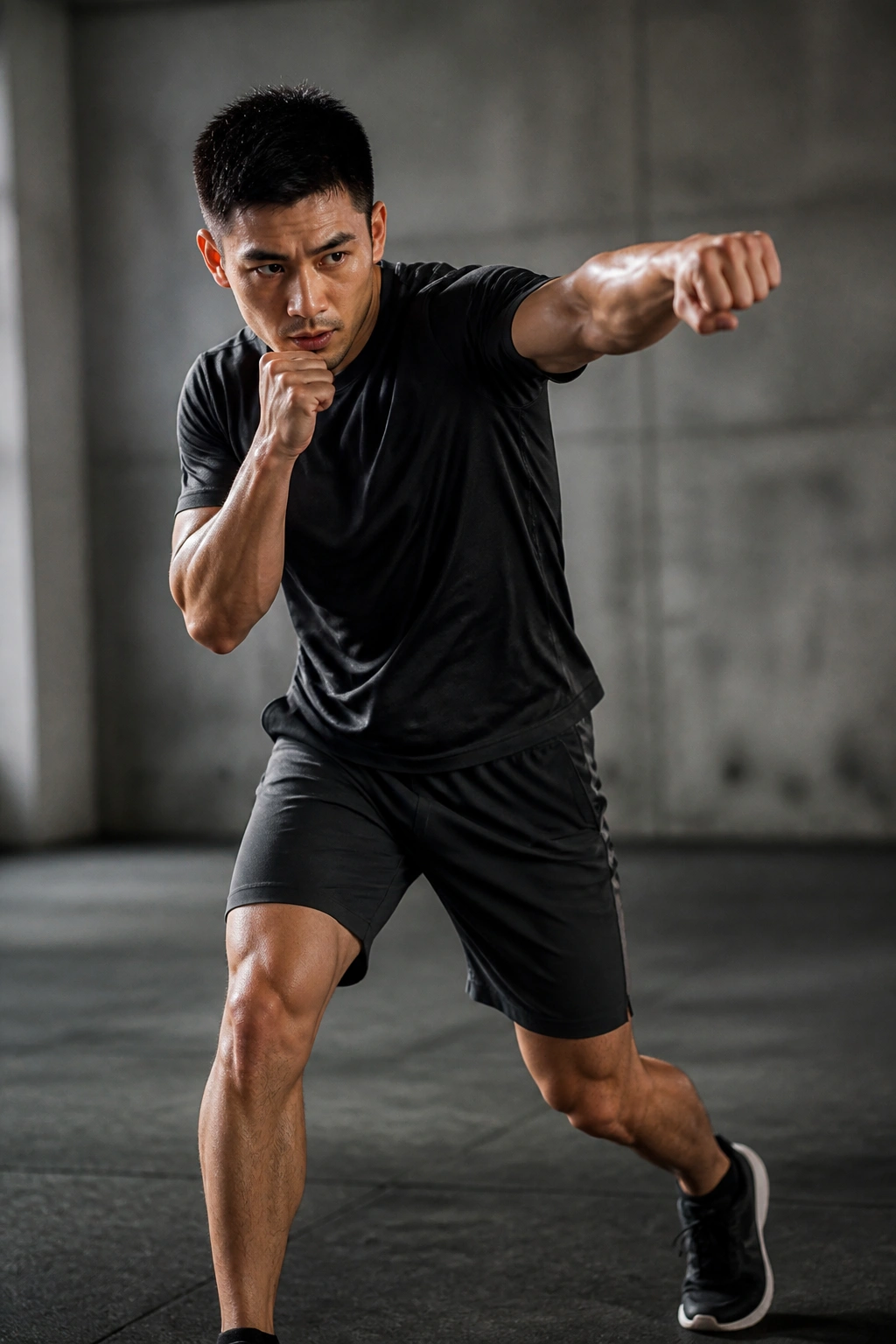 Person shadow boxing in a gym during a cardio circuit