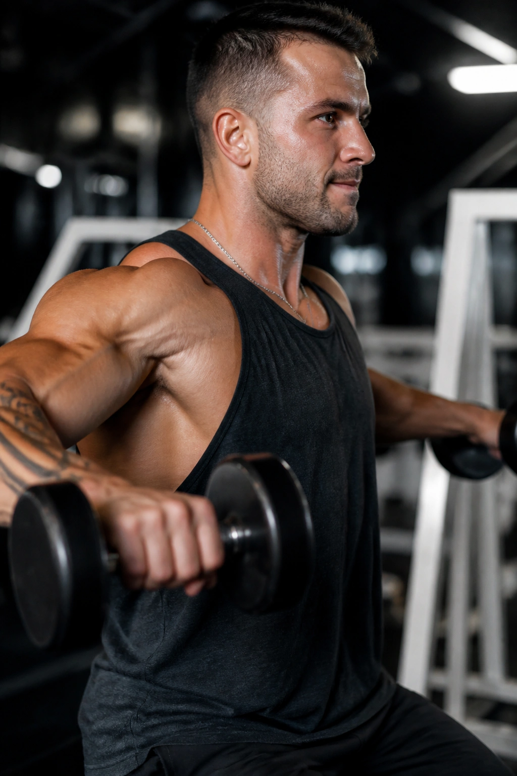 Close-up of a person performing lateral raises to target shoulder caps