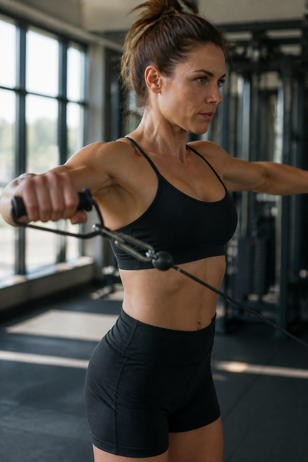 Shoulder workout with cable lateral raise showing deltoid engagement