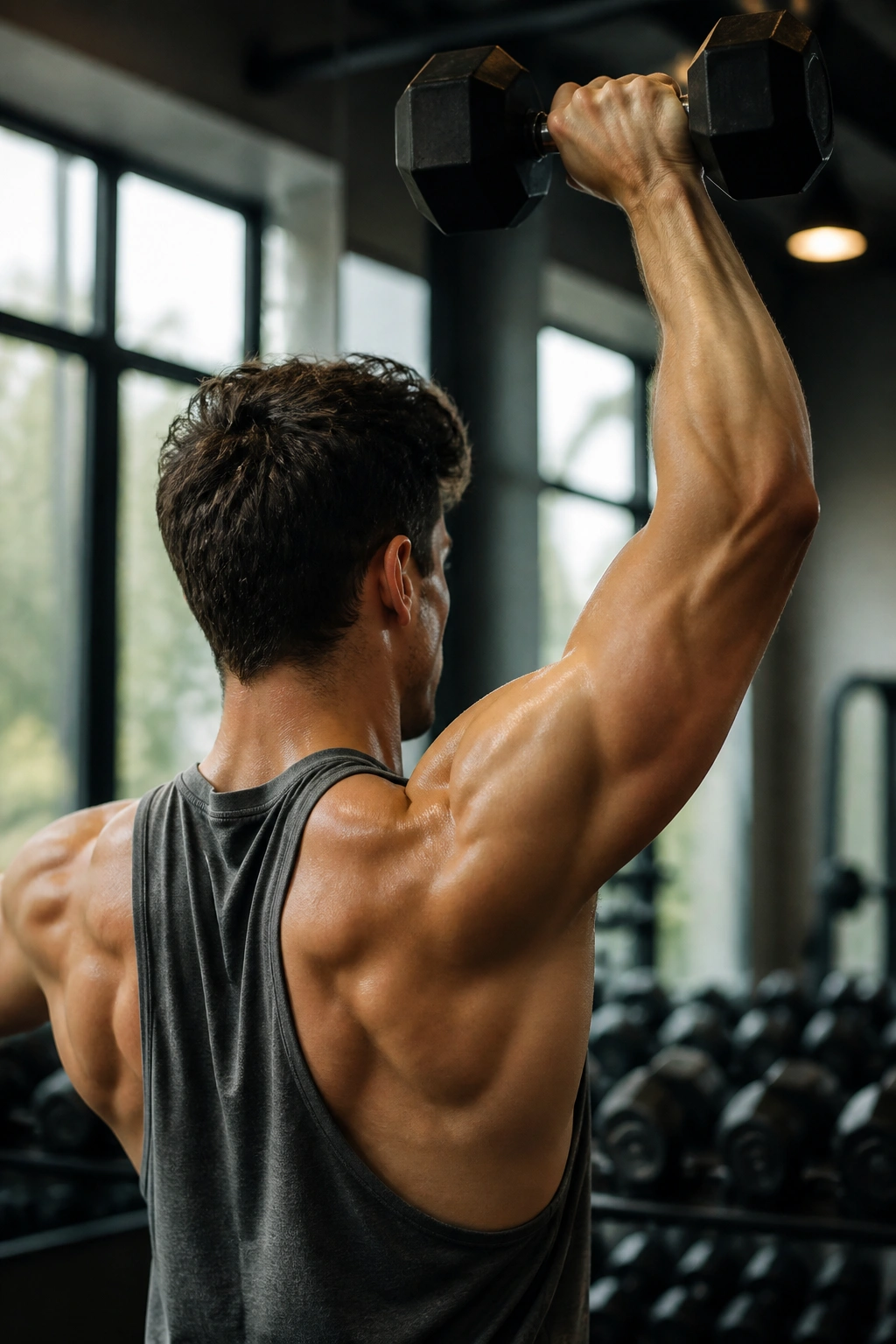 Shoulders and upper back engaged in overhead press