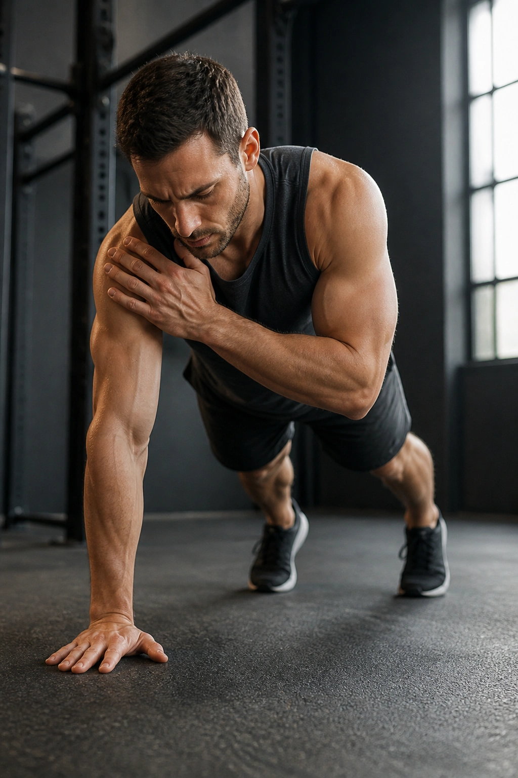 Push-up with shoulder taps on a real person highlighting core stability