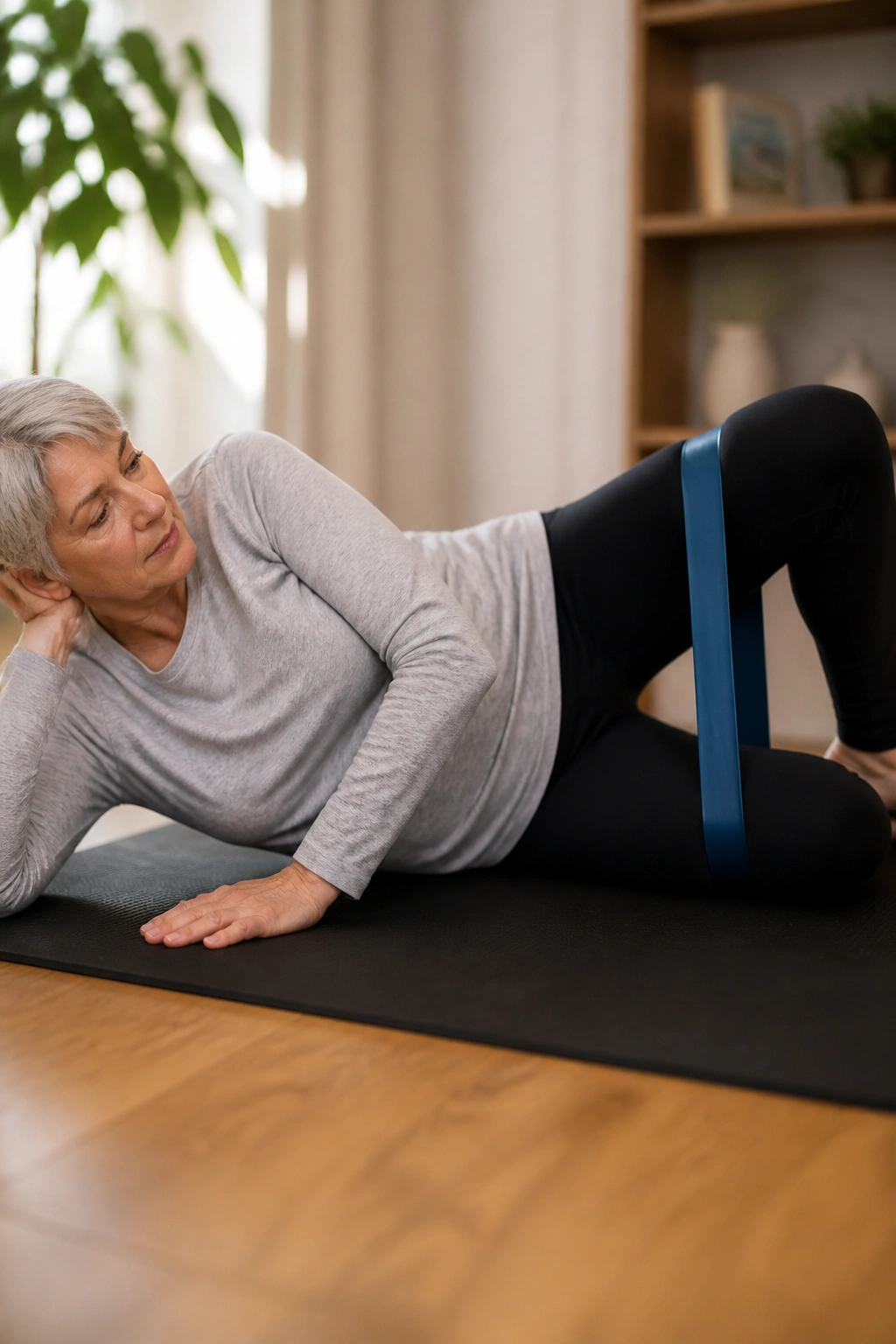 Side-lying clamshell exercise with knee lift