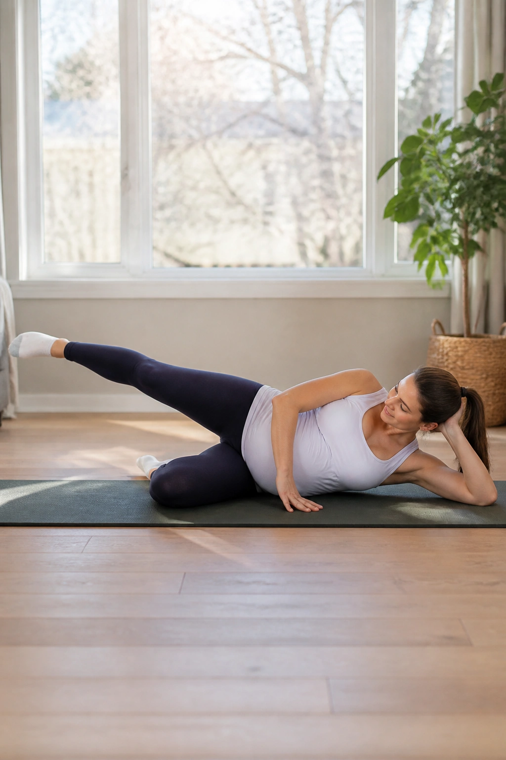 Person performing side-lying leg raises on a mat