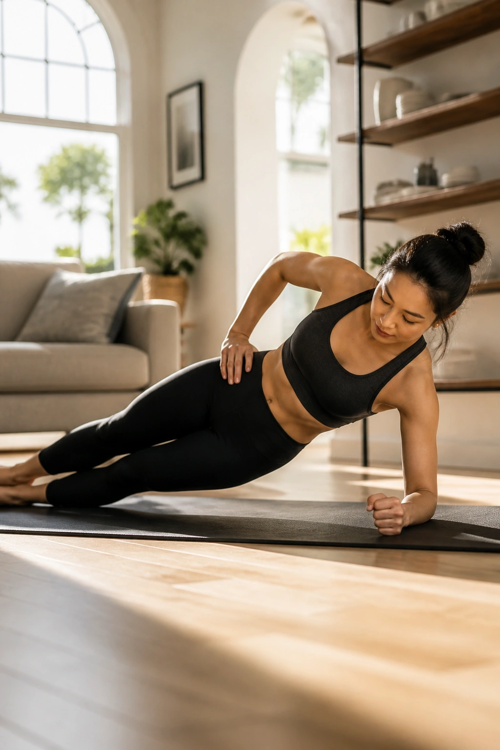 Side plank hip dips highlighting oblique engagement