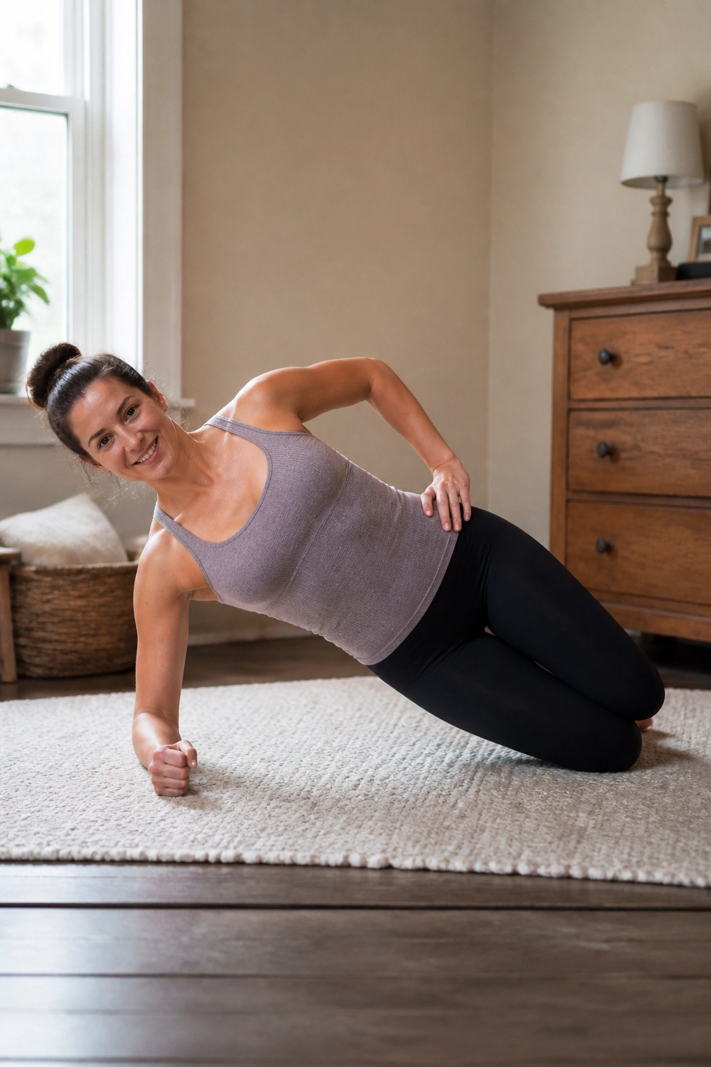 Side plank on knees demonstrating oblique engagement
