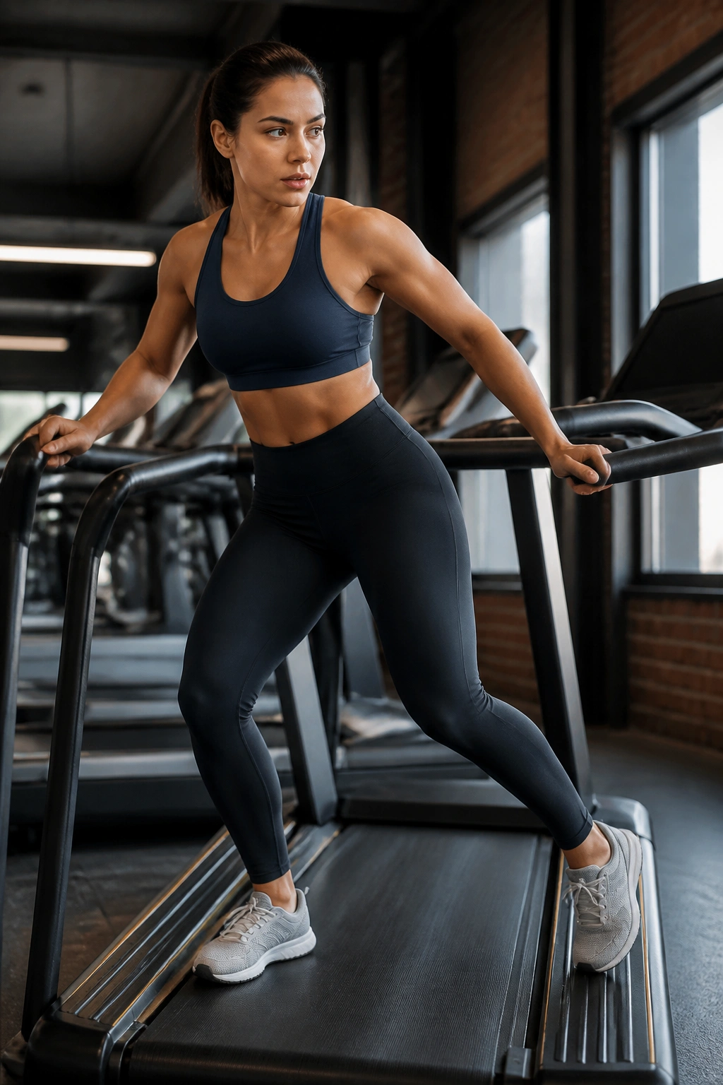 Athlete performing side shuffle on treadmill in a gym