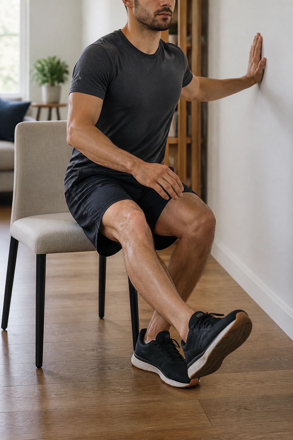 One-legged assisted chair squat with support