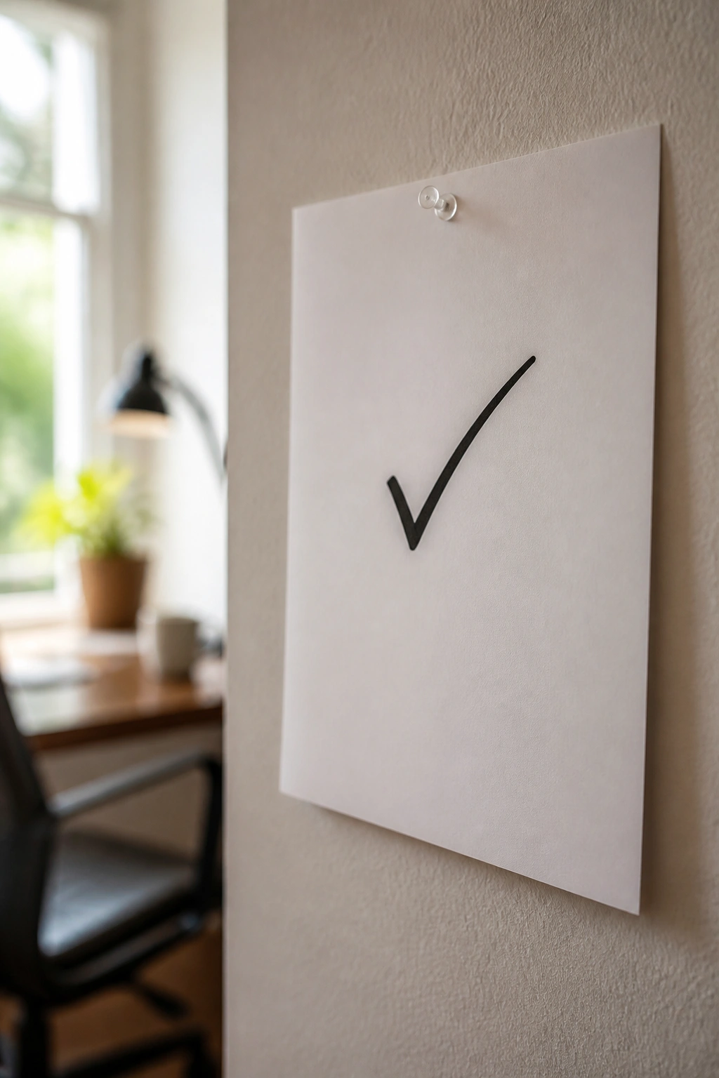 Close-up of a blank page with a single check mark symbolizing tracking one metric