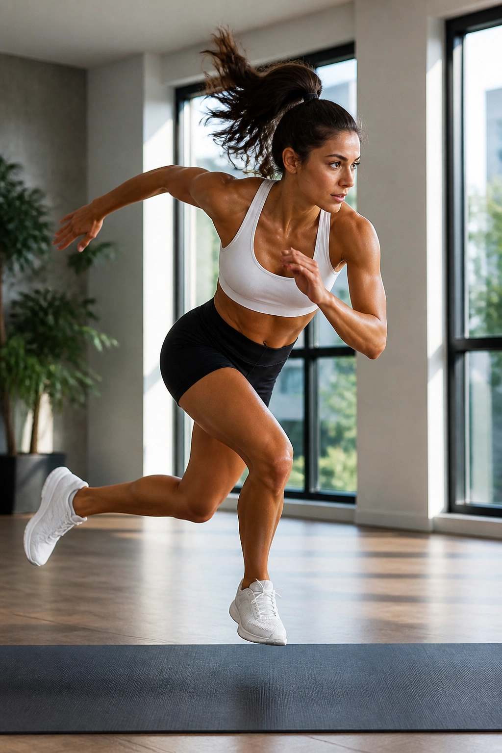 Dynamic skater hops showing lateral plyometric movement