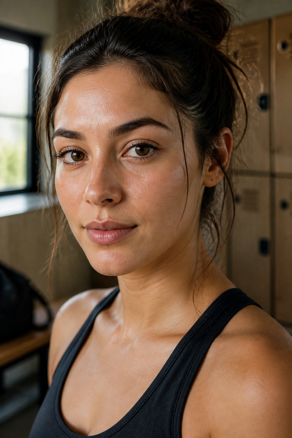 Portrait with skin tint providing natural, breathable finish during workout