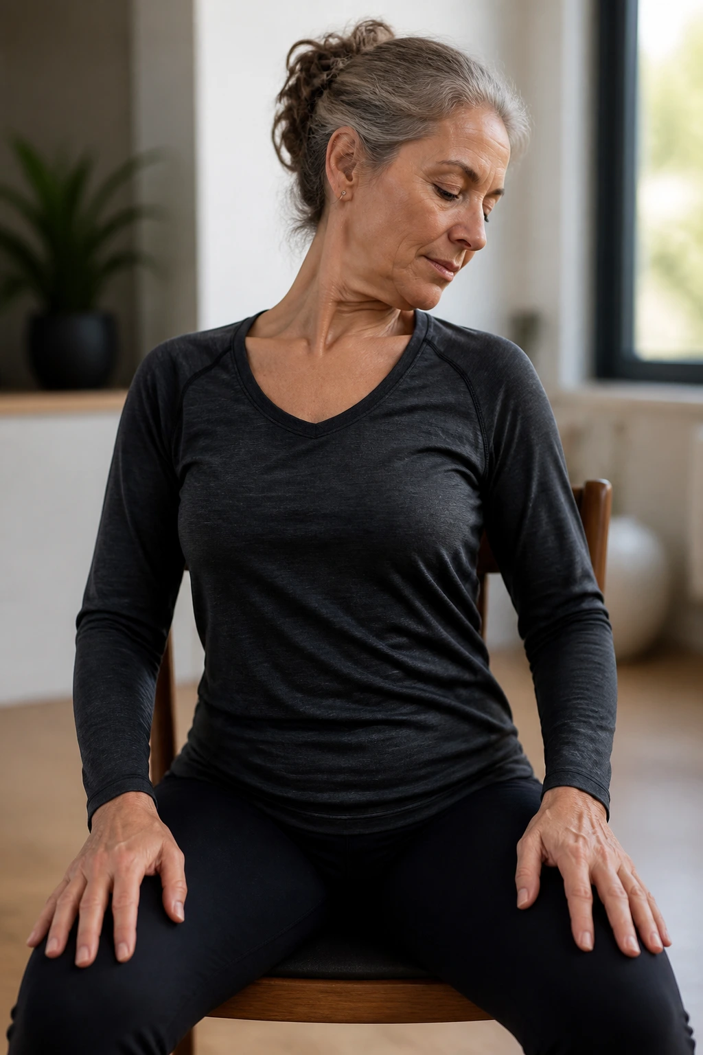 Person performing slow spinal circles while seated