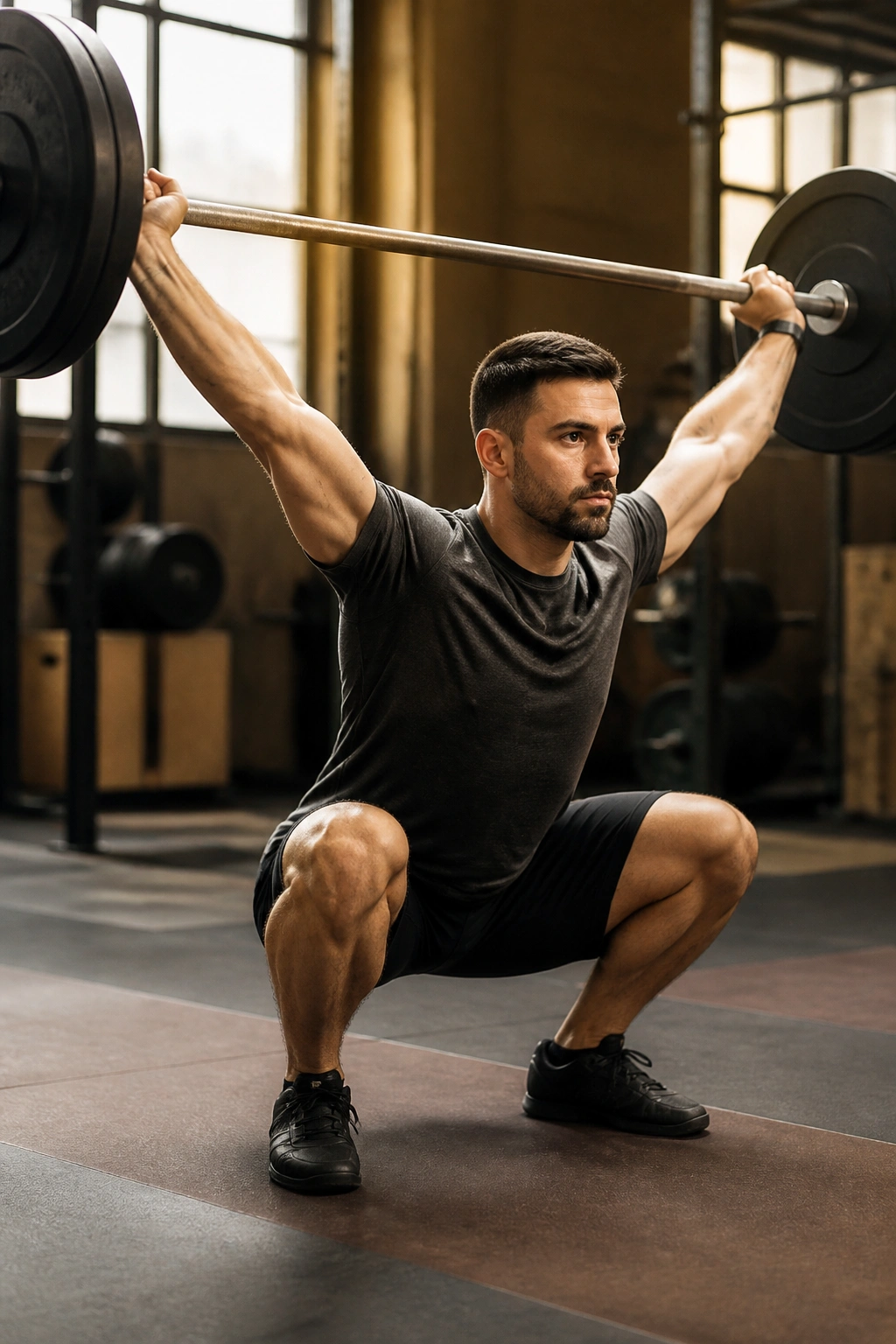 Snatch-grip overhead squat with wide grip barbell overhead