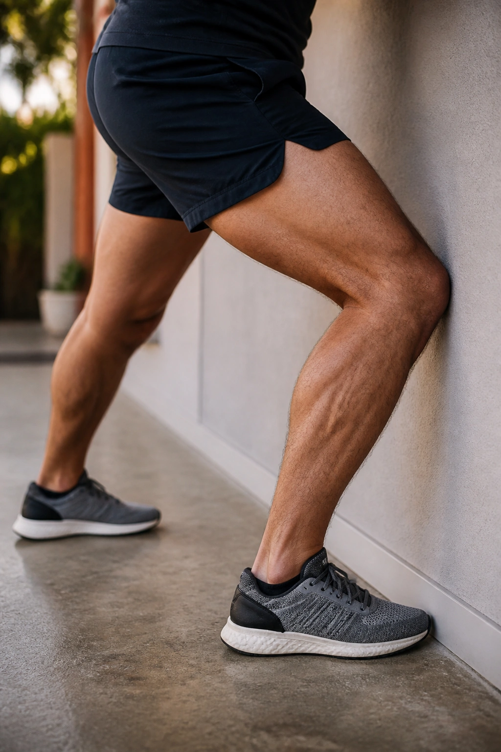 Close-up of a person performing bent-knee soleus stretch