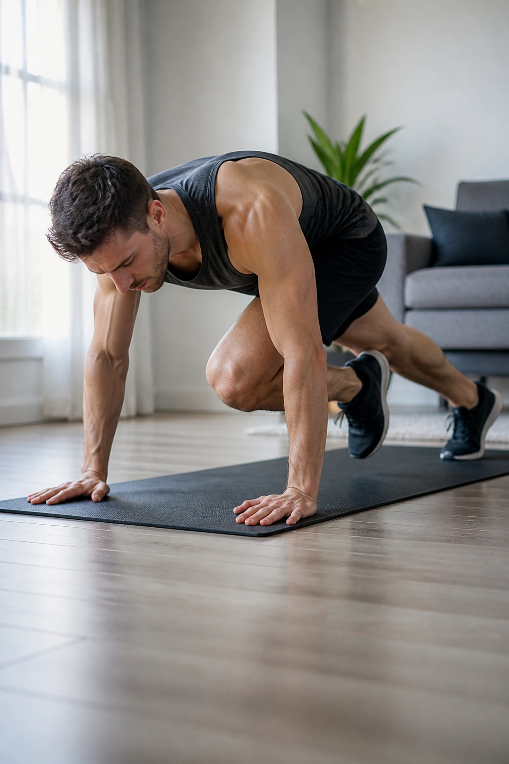 Spider-Man Planks demonstrating knee-to-elbow crunch in a high plank