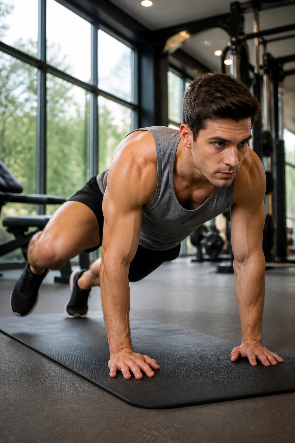 Spiderman planks with knee to elbow in high plank
