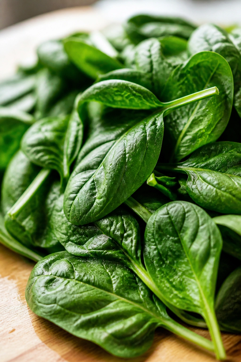 Close-up of fresh spinach leaves filling the frame