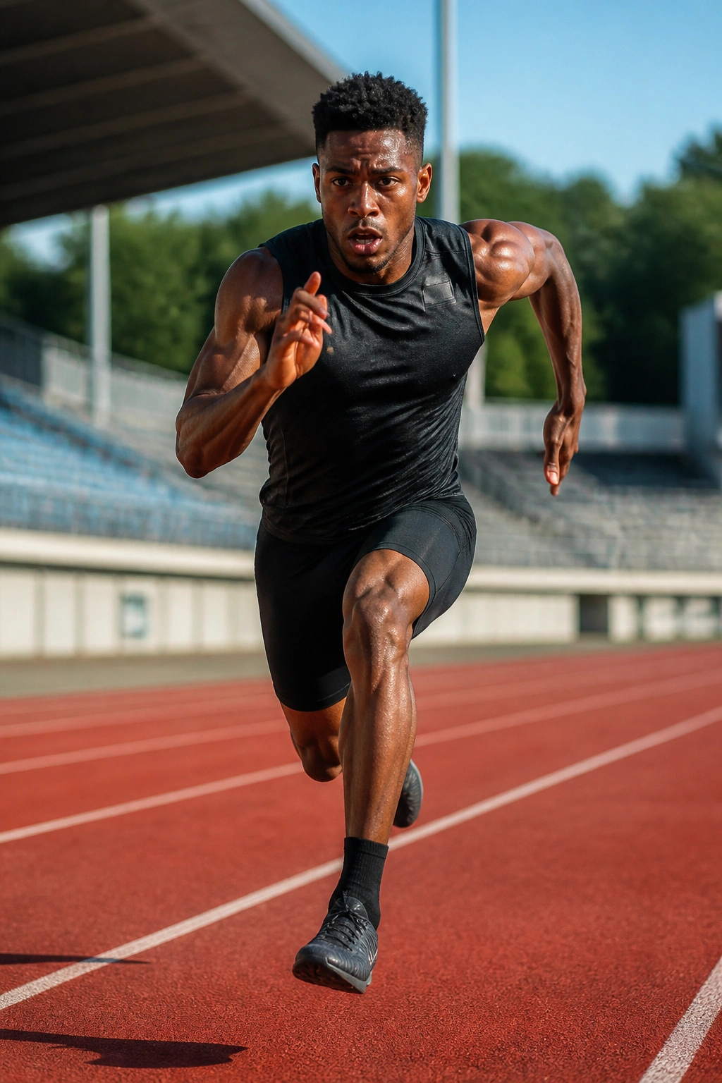 Runner on track performing a split sprint with short break between 150m efforts