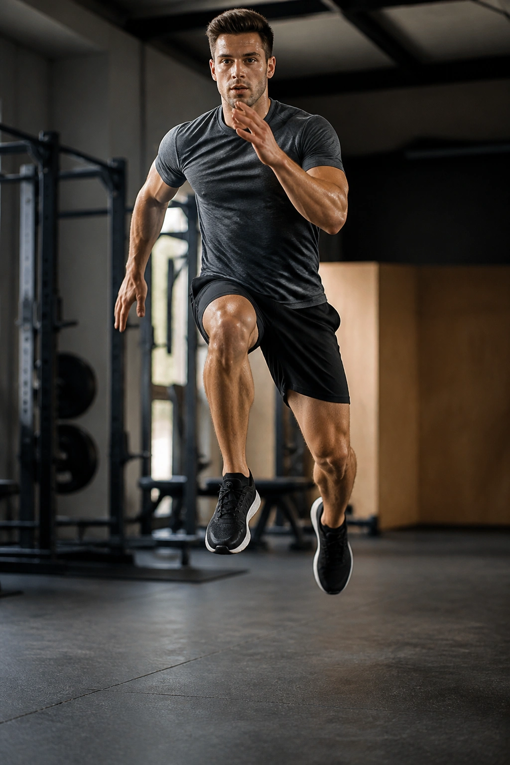 Athlete performing a split squat jump with leg switch