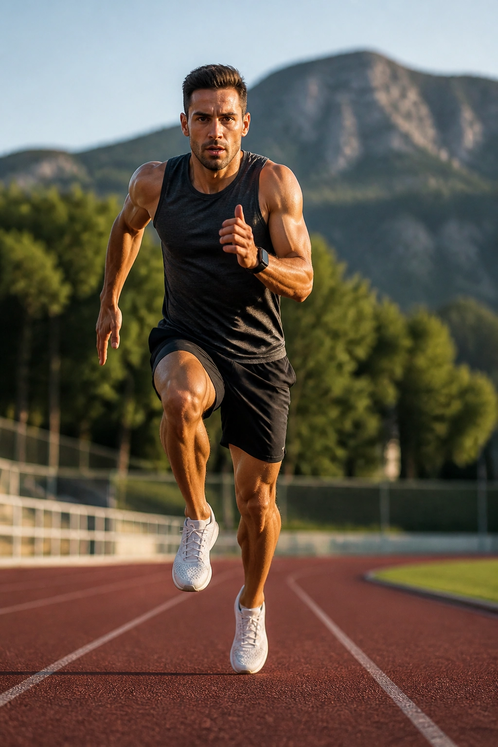 Runner performing sprint-float-sprint drill on a track