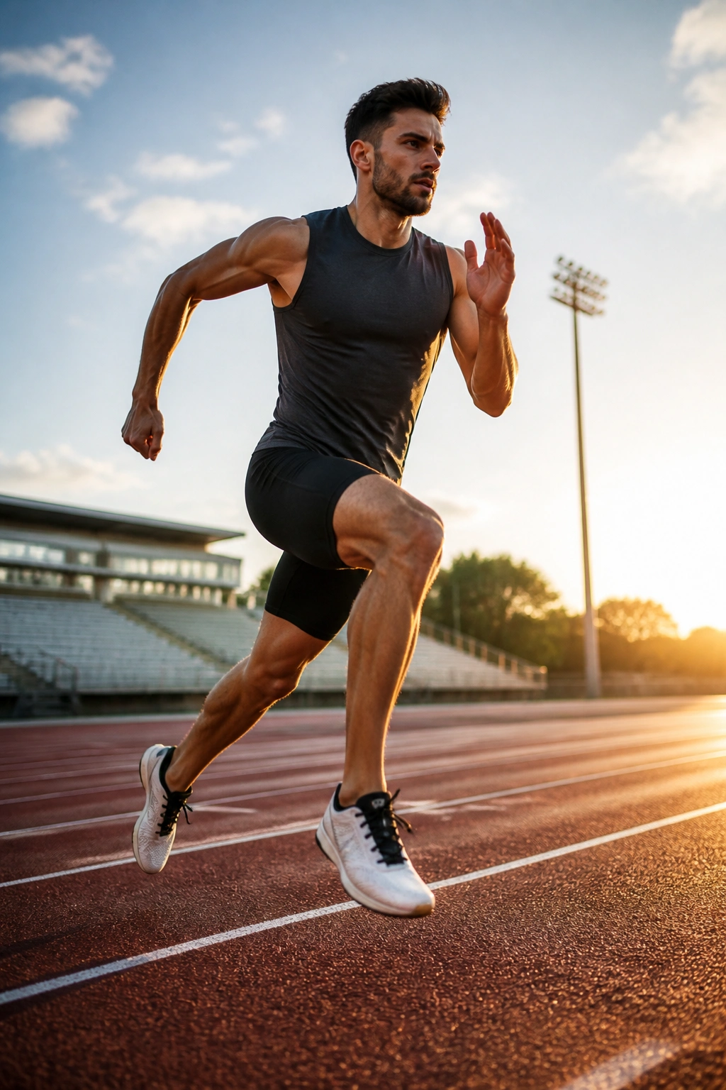 Advanced runner on track during sprint-walk progression