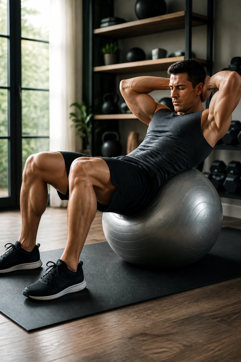 Person performing Stability Ball Crunch with lower back on a stability ball