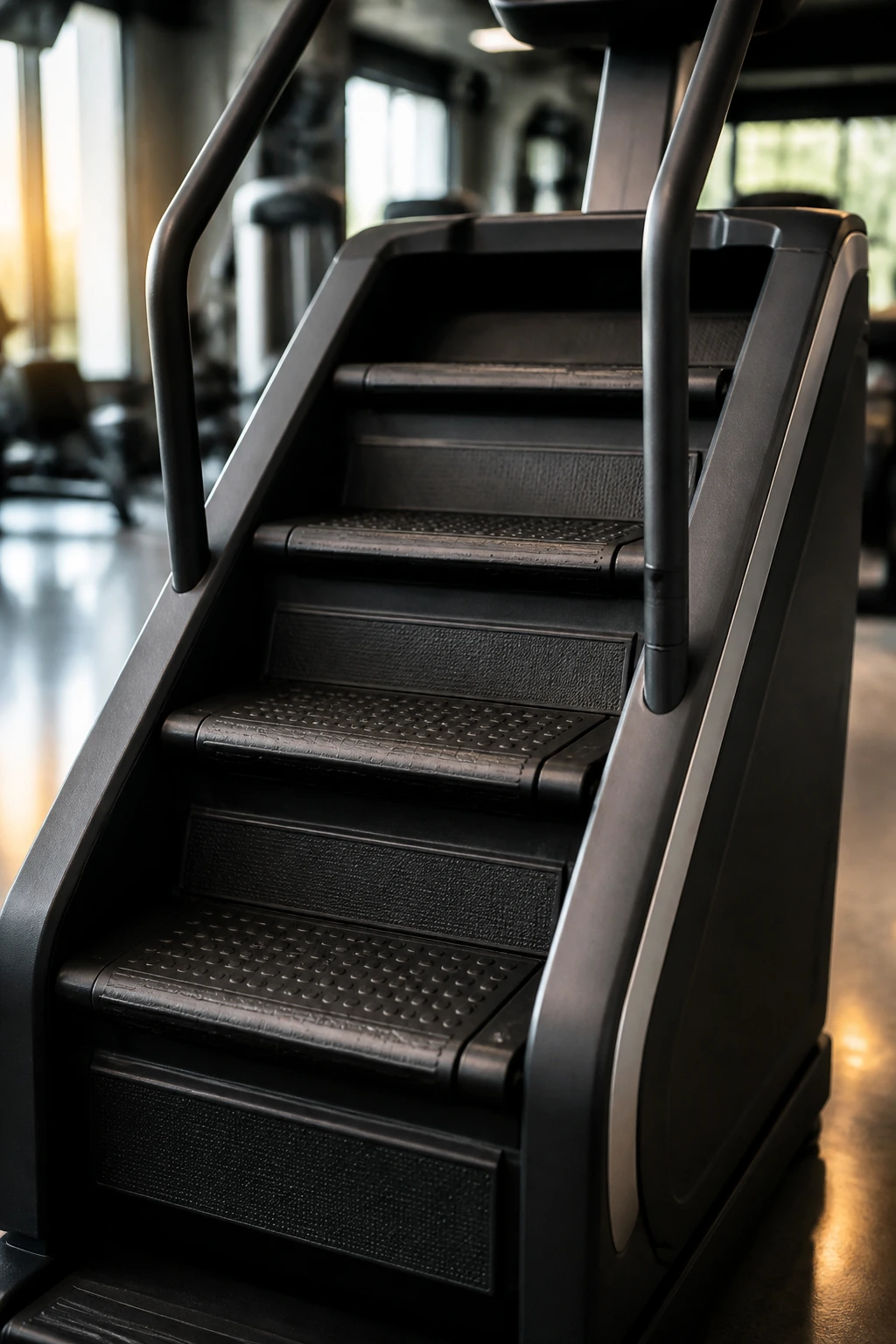 Close-up of stair climber with steps and pedals in focus