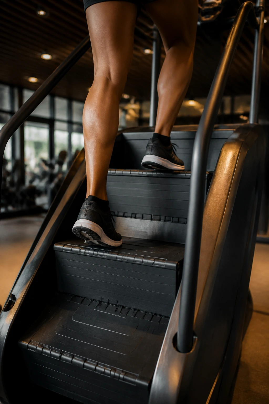 Close-up of stair climber machine in a gym