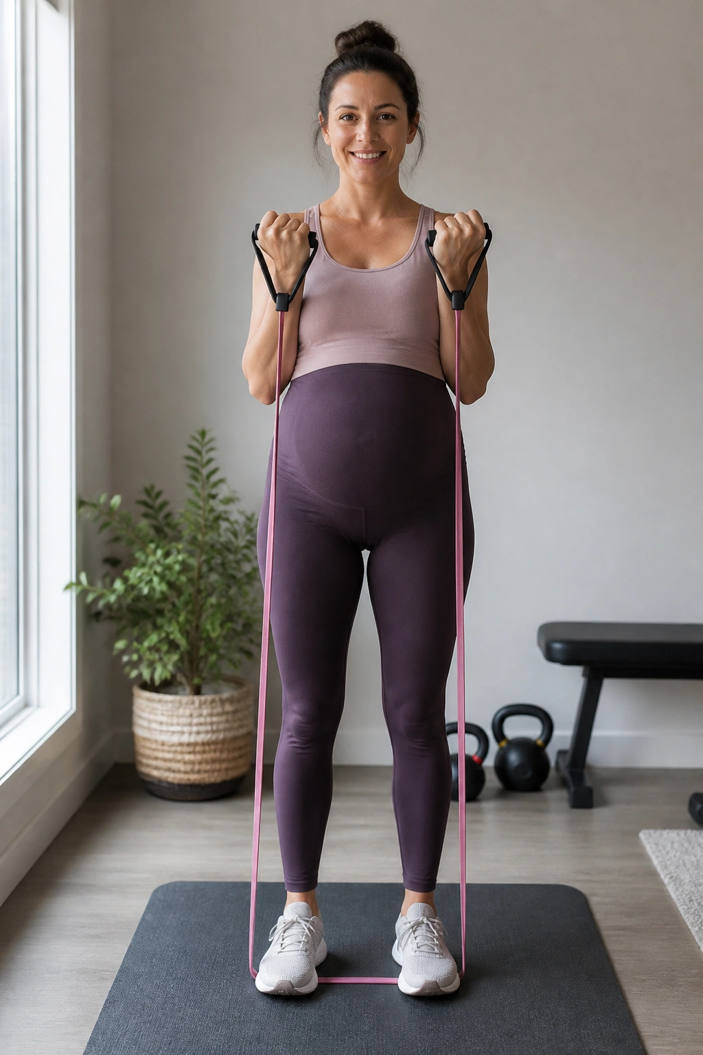 Front view of a real person performing Standing Bicep Curls in a home gym