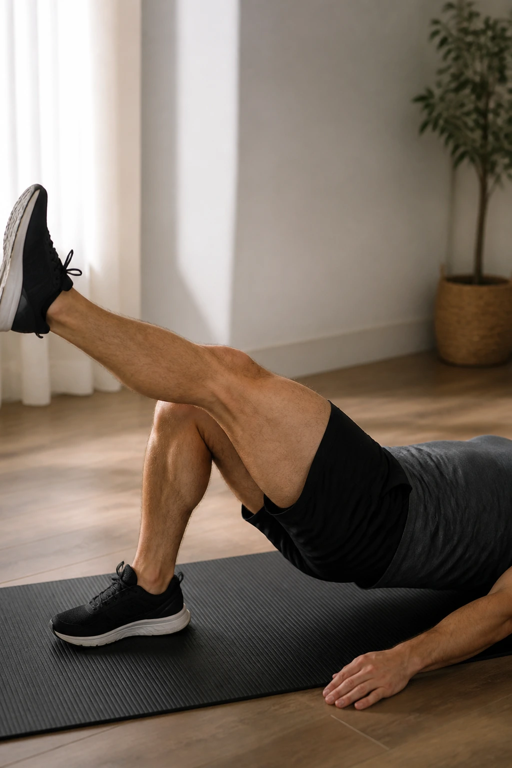 Person performing straight leg raises on back with knee bent