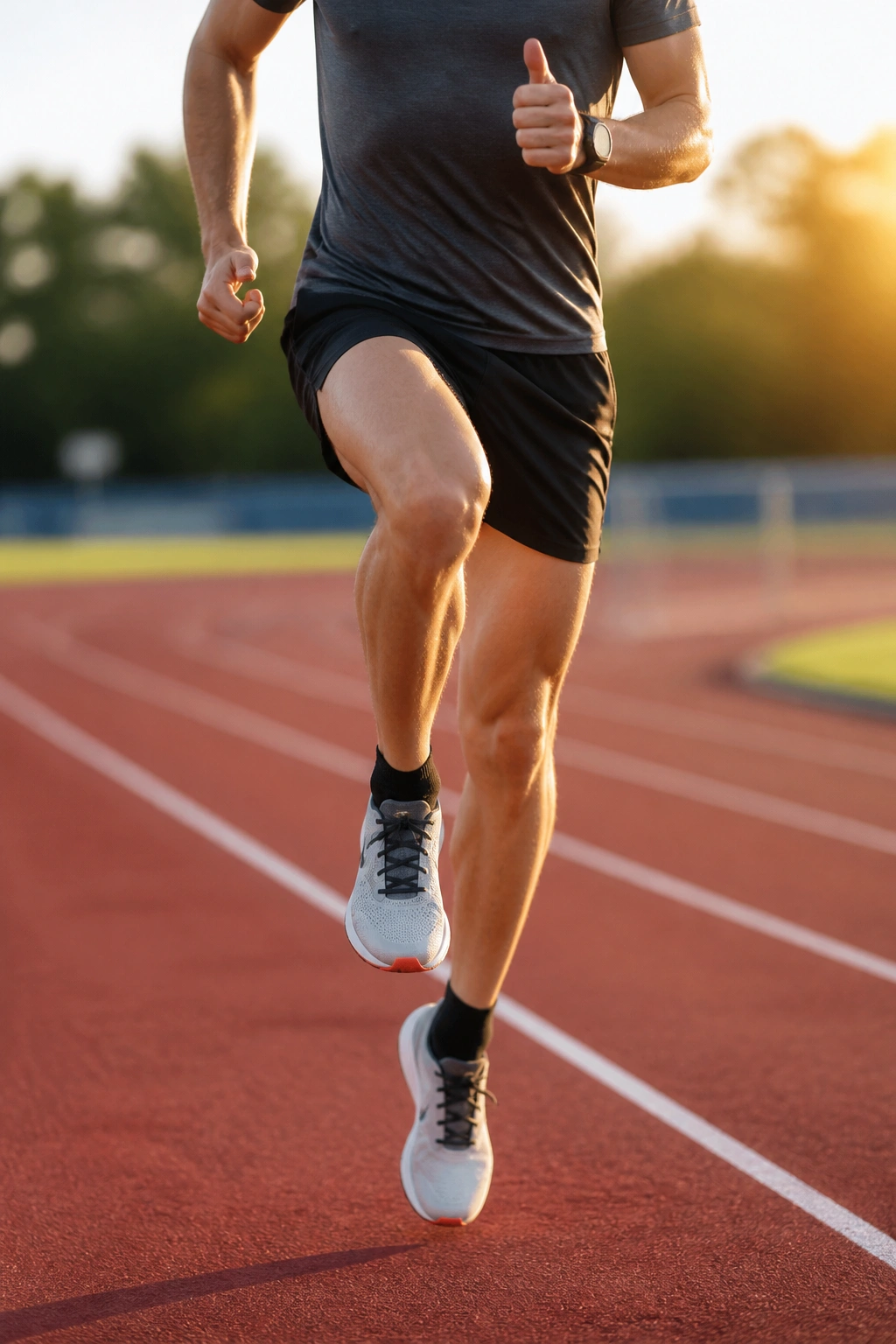 Runner performing strides on a track after an easy run
