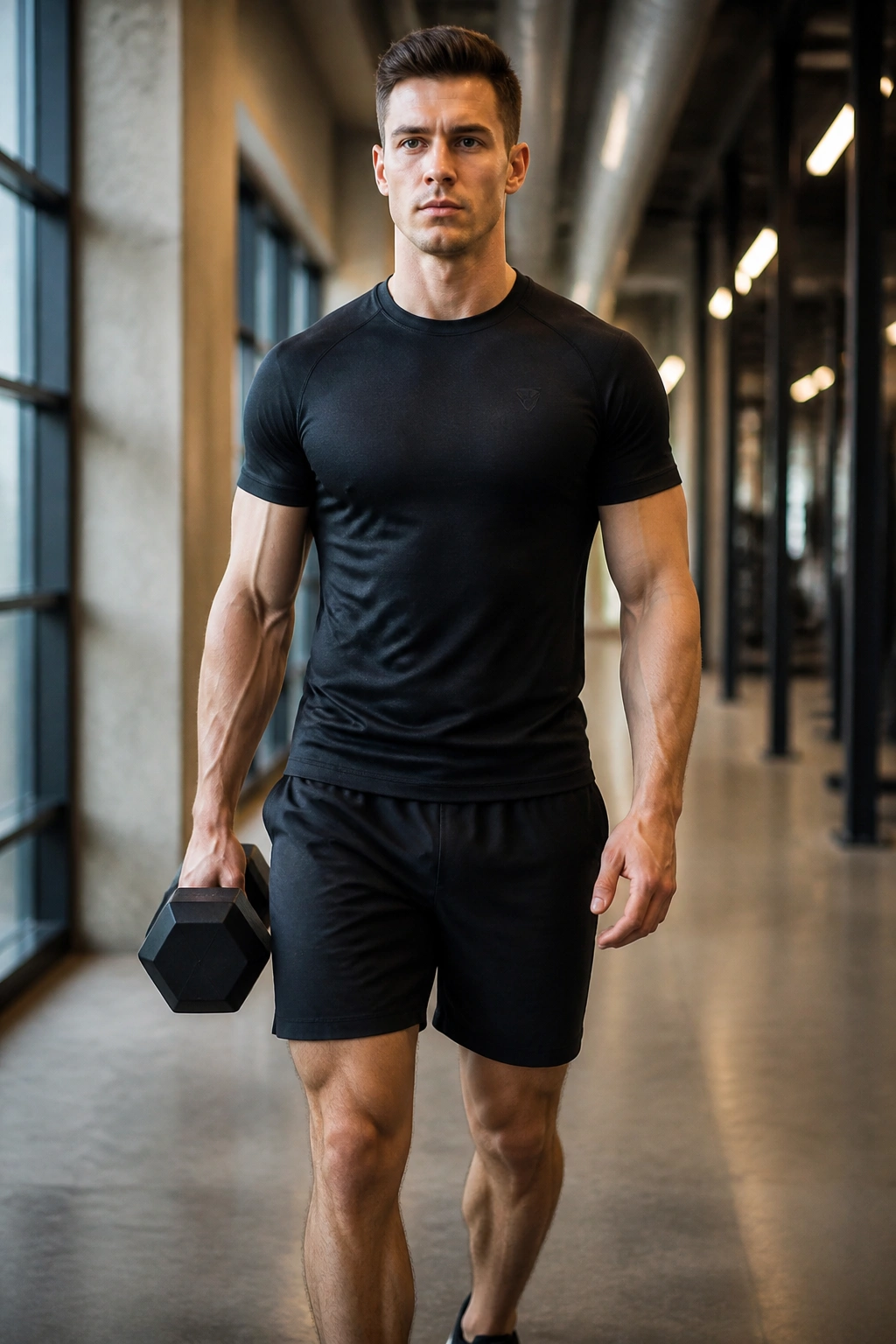 Suitcase carry with dumbbell on one side during walk