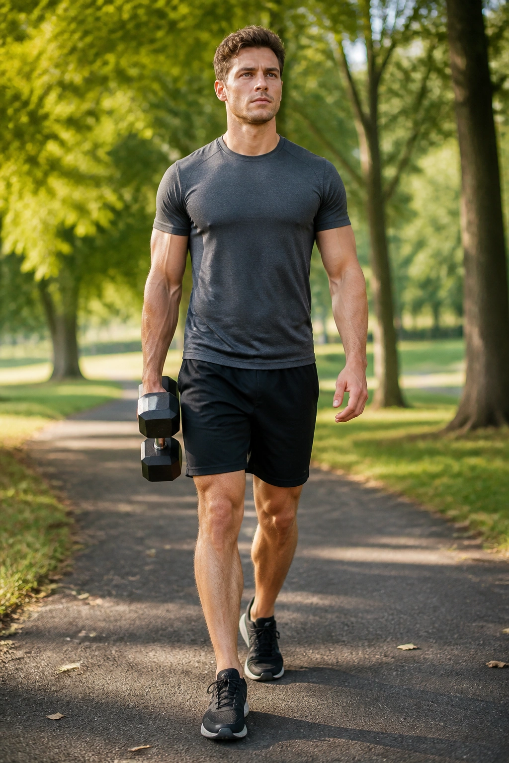 Real person performing Suitcase Carry with a dumbbell in one hand, upright posture
