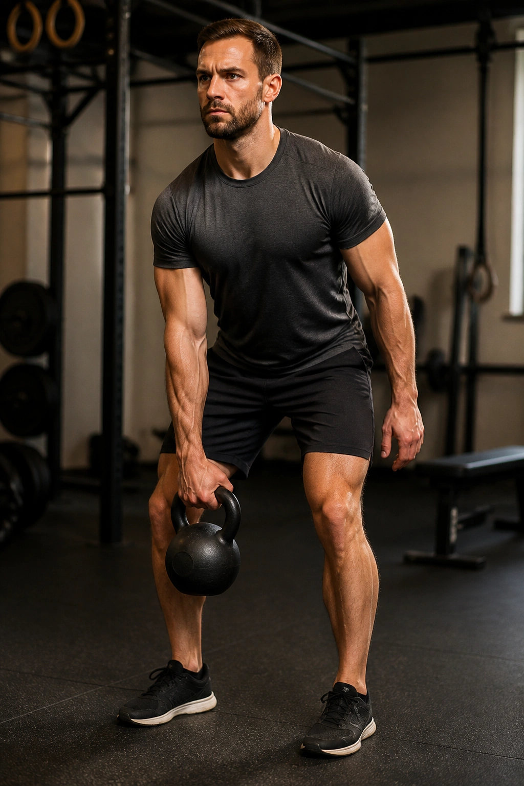 Kettlebell suitcase deadlift with weight to side in gym