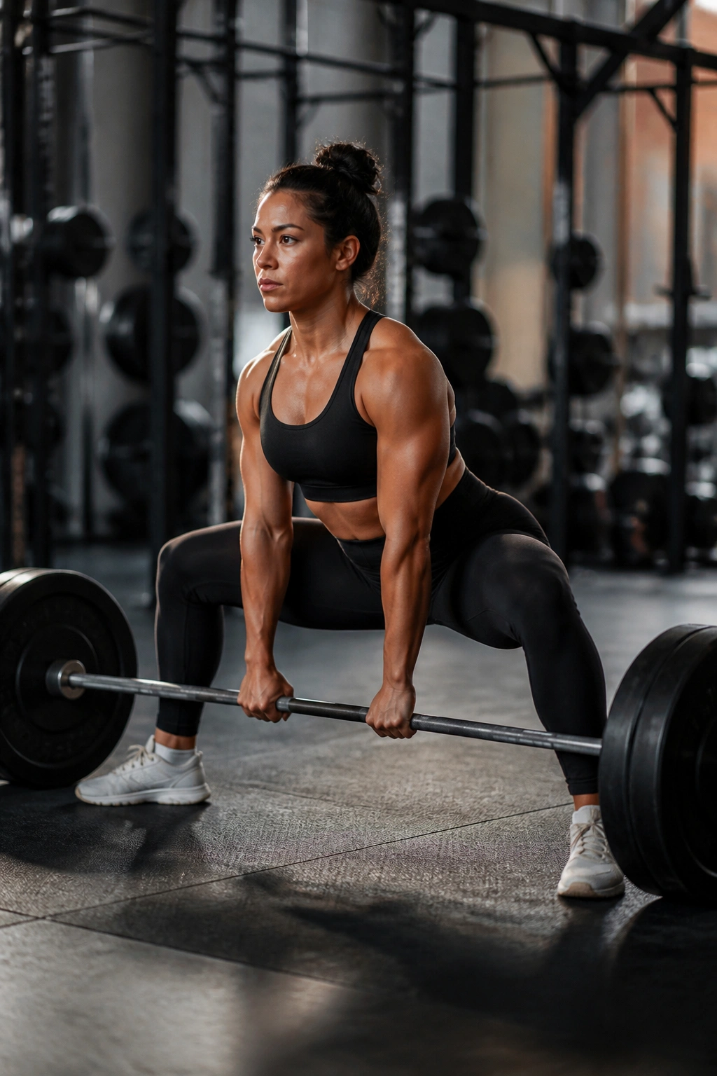 Lifter performing sumo deadlift with wide stance