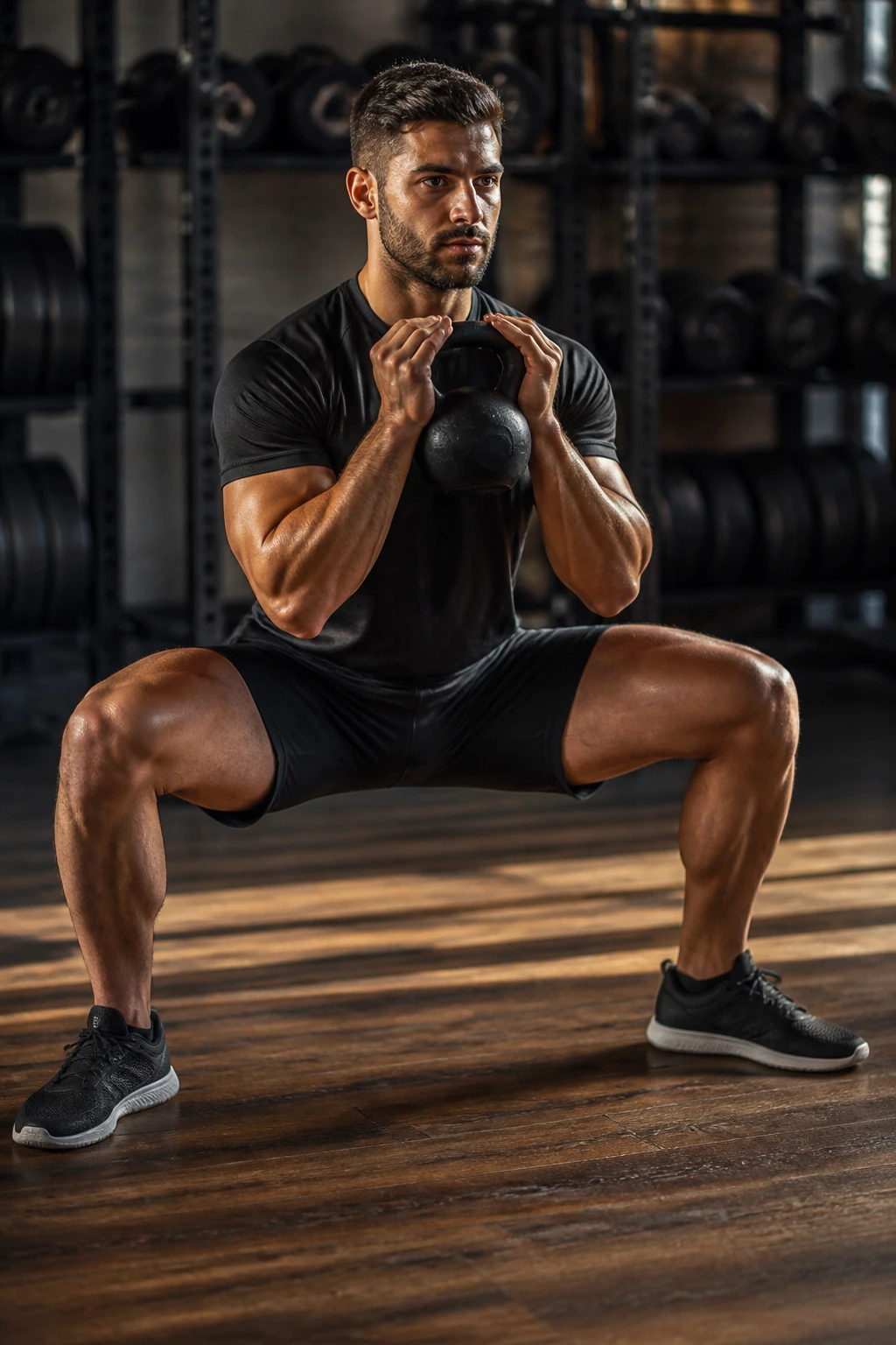 Person performing sumo squats with a wide stance and toes outward to emphasize hip stability