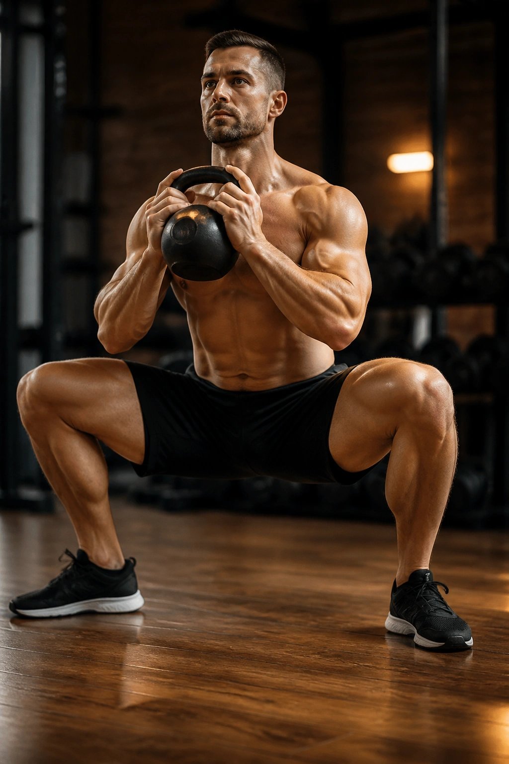 Close-up of a person performing sumo squats in a gym, highlighting inner thighs and glutes.