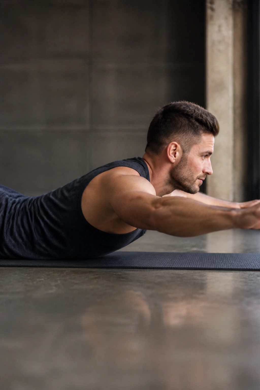 Side view of a person in a Superman Hold lifting arms and legs slightly