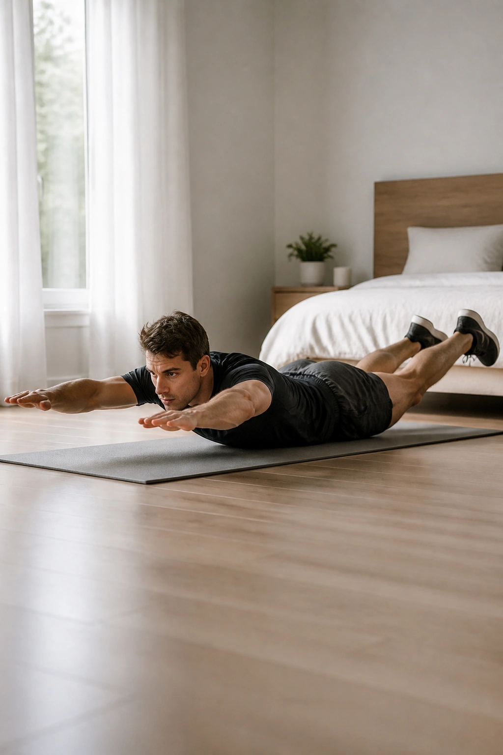 Person performing a Superman hold to strengthen back and glutes