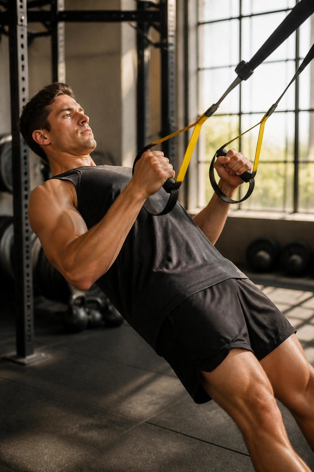Person using suspension trainer for total body day