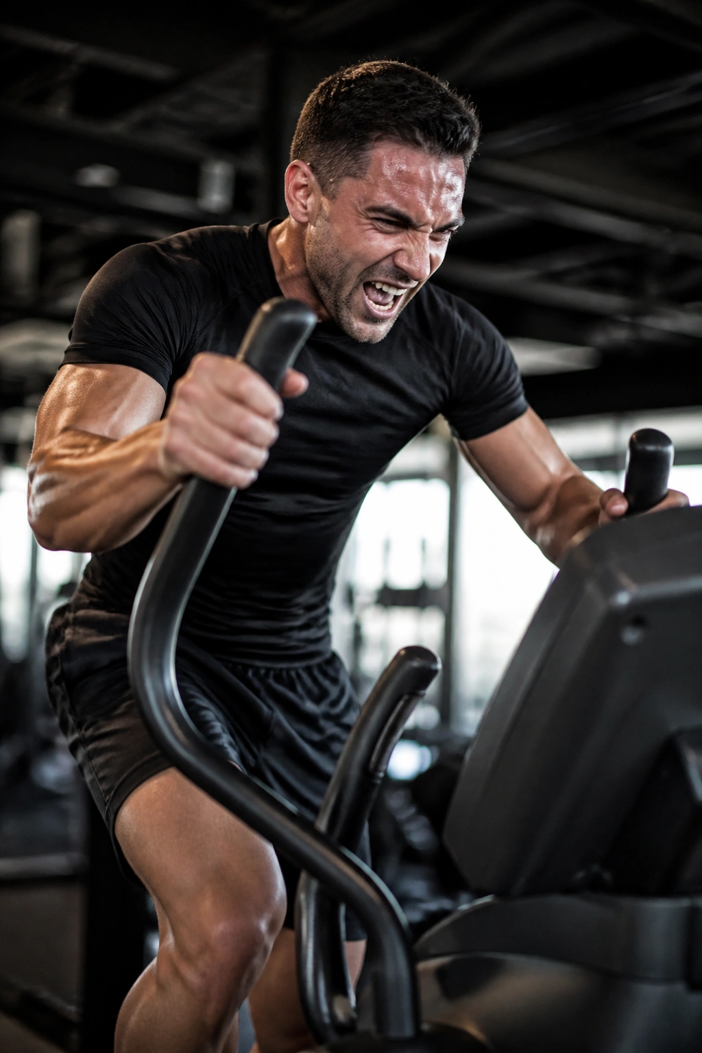 Athlete on elliptical performing Tabata-style anaerobic burn