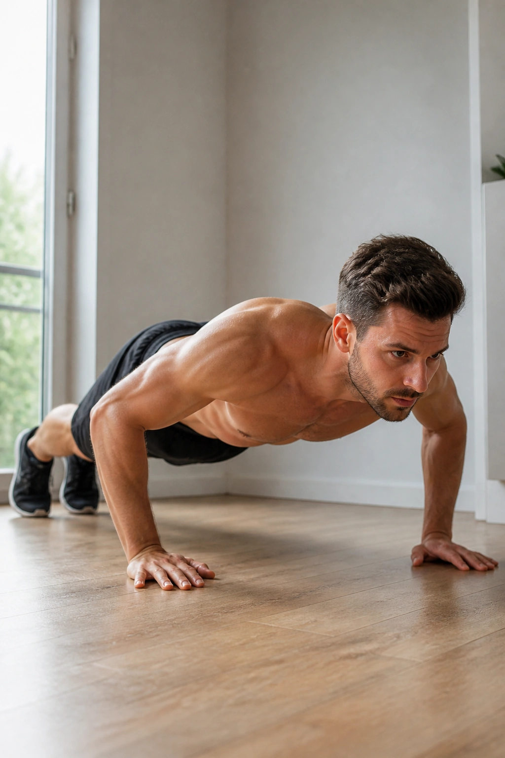 Real person doing a bodyweight exercise in a tabata-style interval