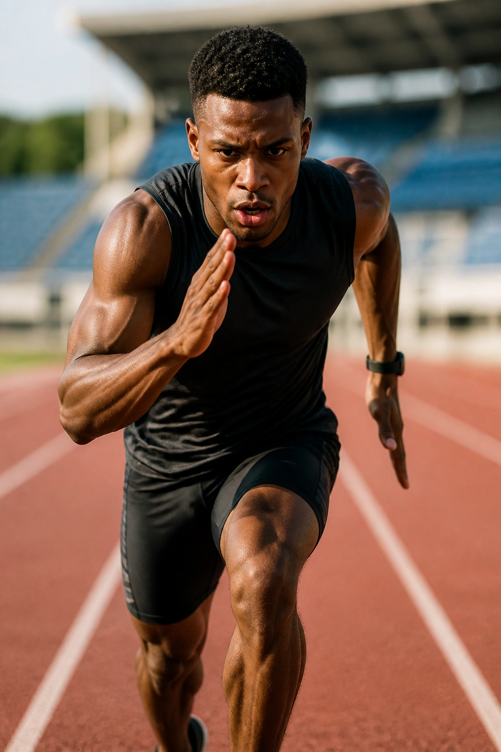 Athlete sprinting on track during Tabata finisher