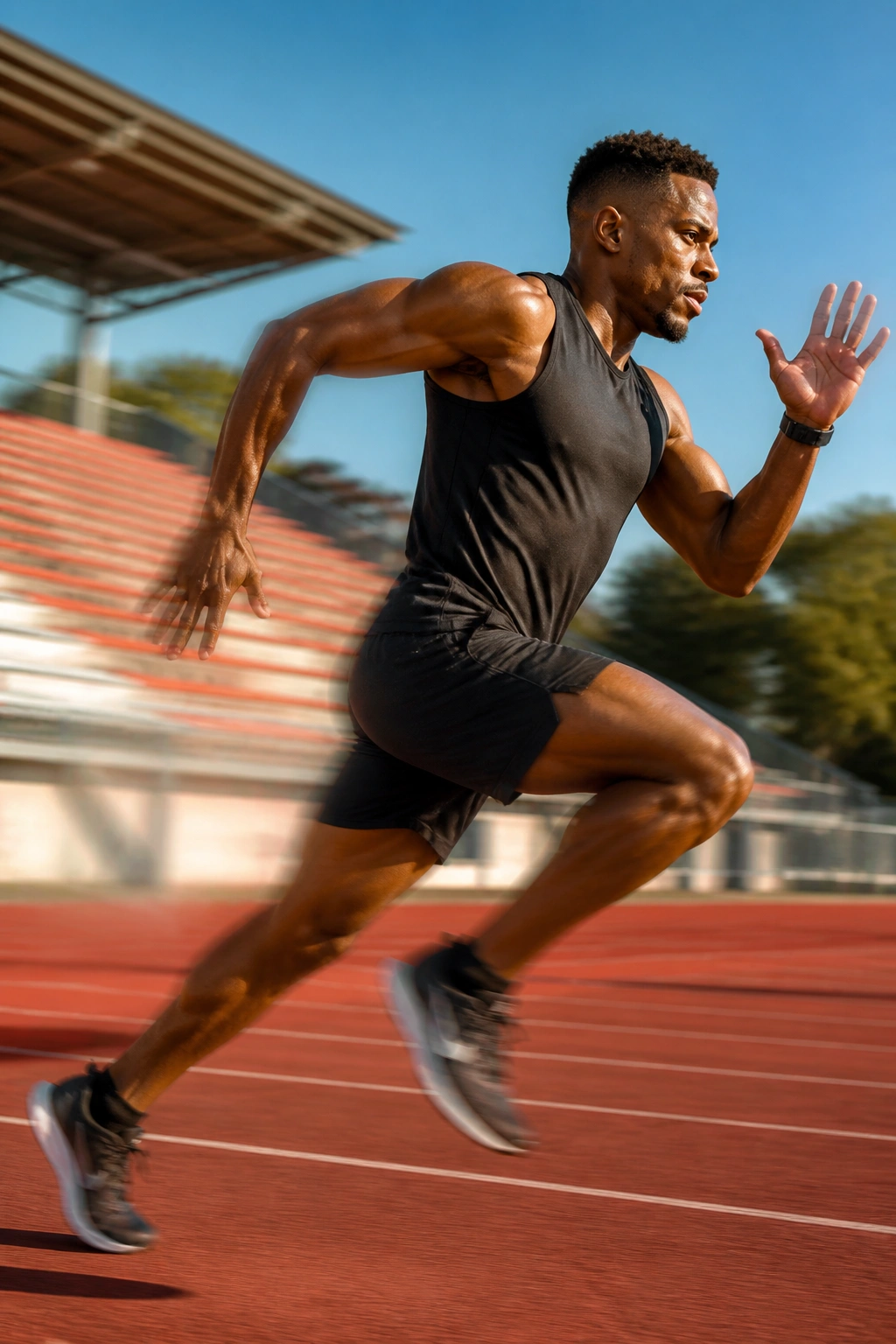 Athlete sprinting on outdoor track during Tabata interval.
