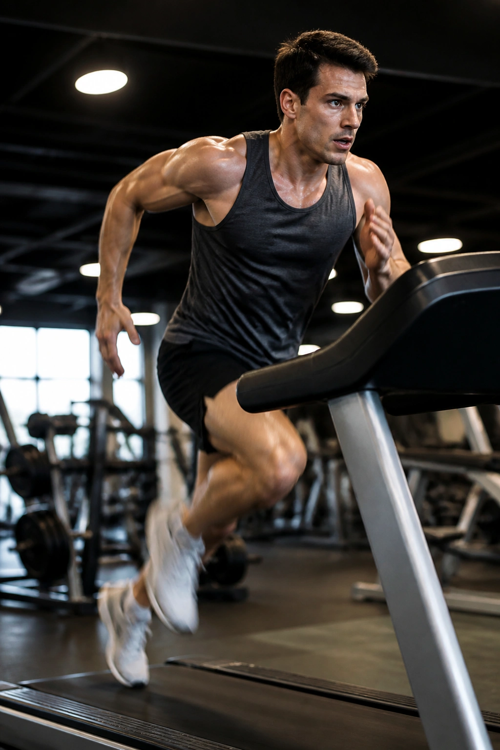 Person sprinting on a treadmill during Tabata interval