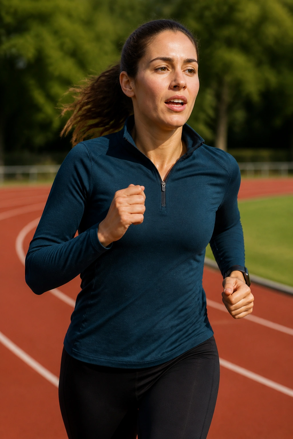 Runner performing talk test to gauge intensity