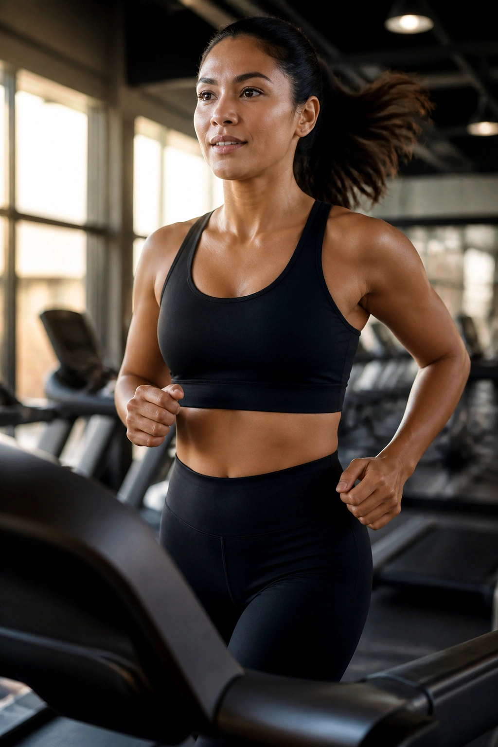 Person on treadmill at tempo pace in gym