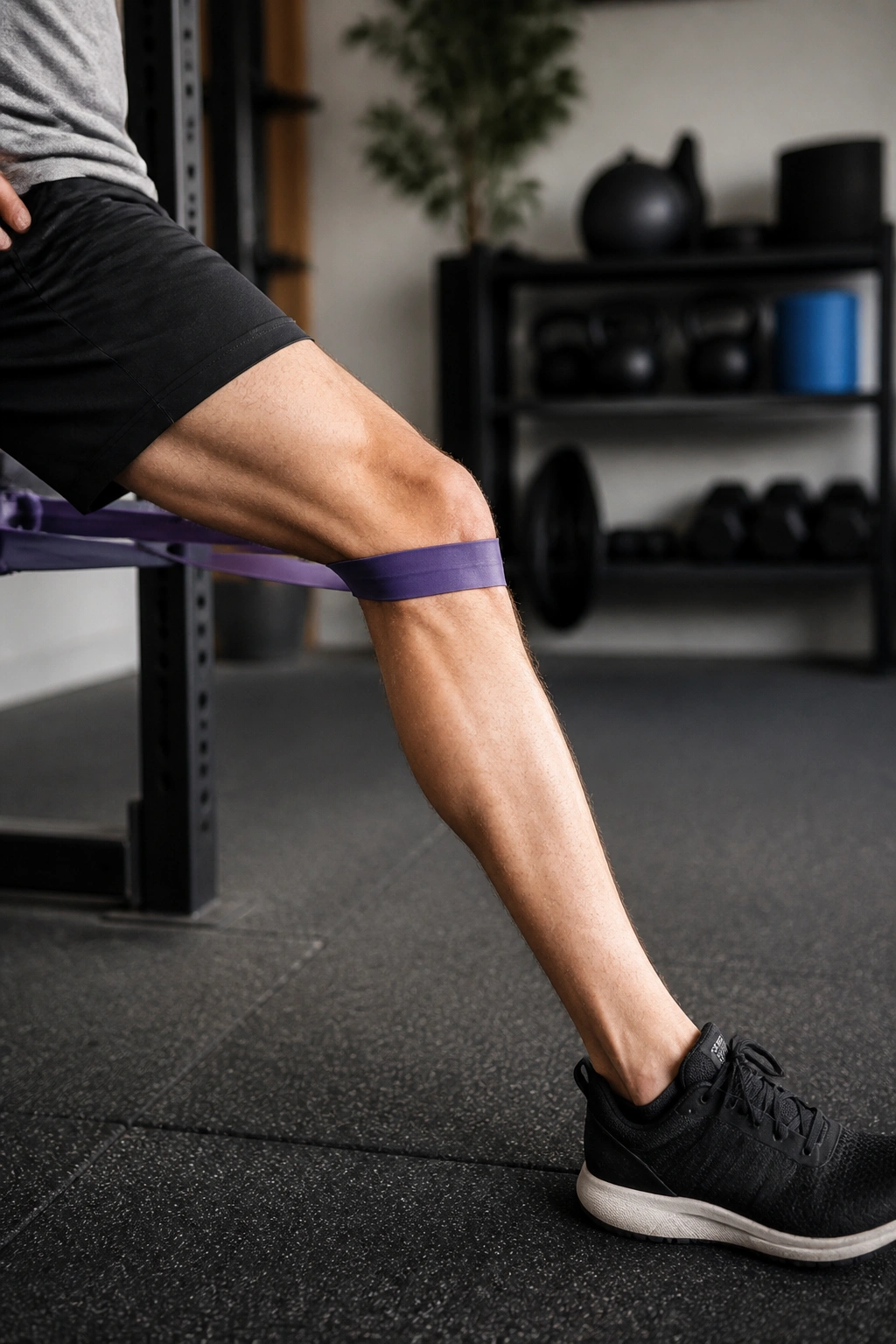 Knee in slight bend extending against resistance band