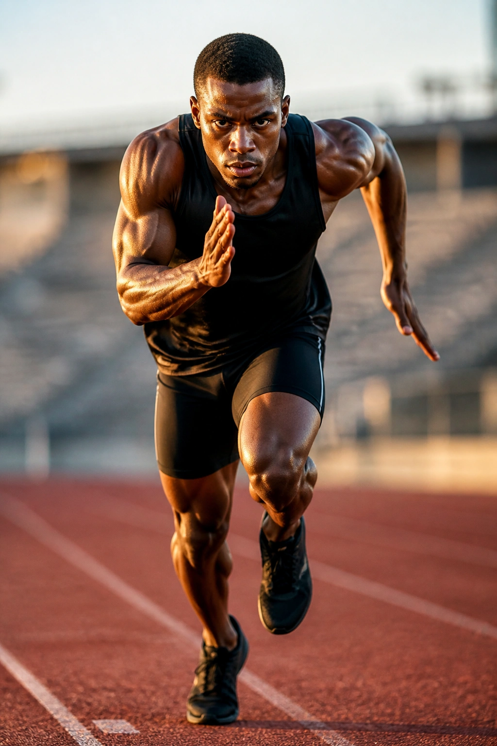 Runner sprinting on track during intense intervals