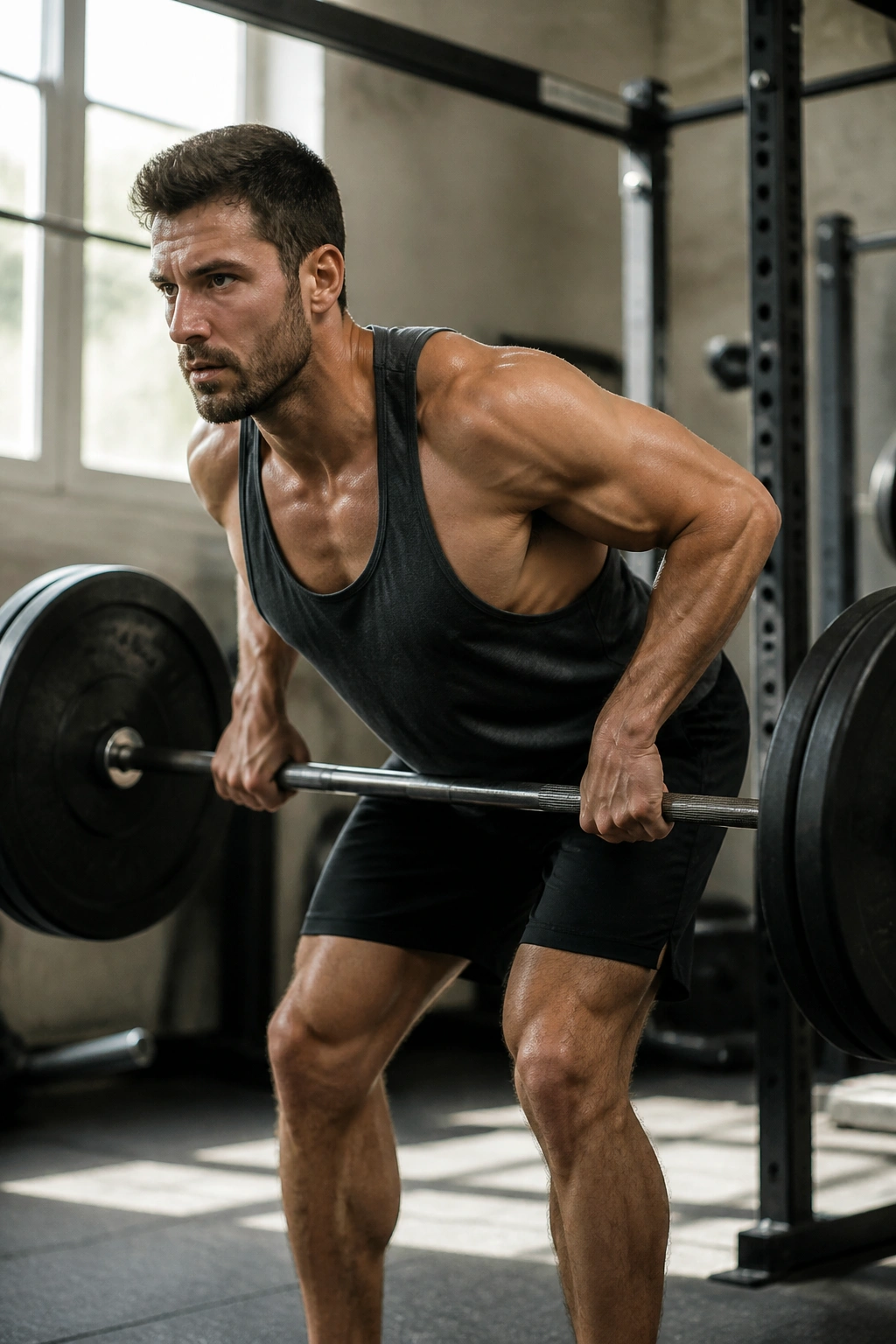 Lifter performing barbell row for three-day full-body plan