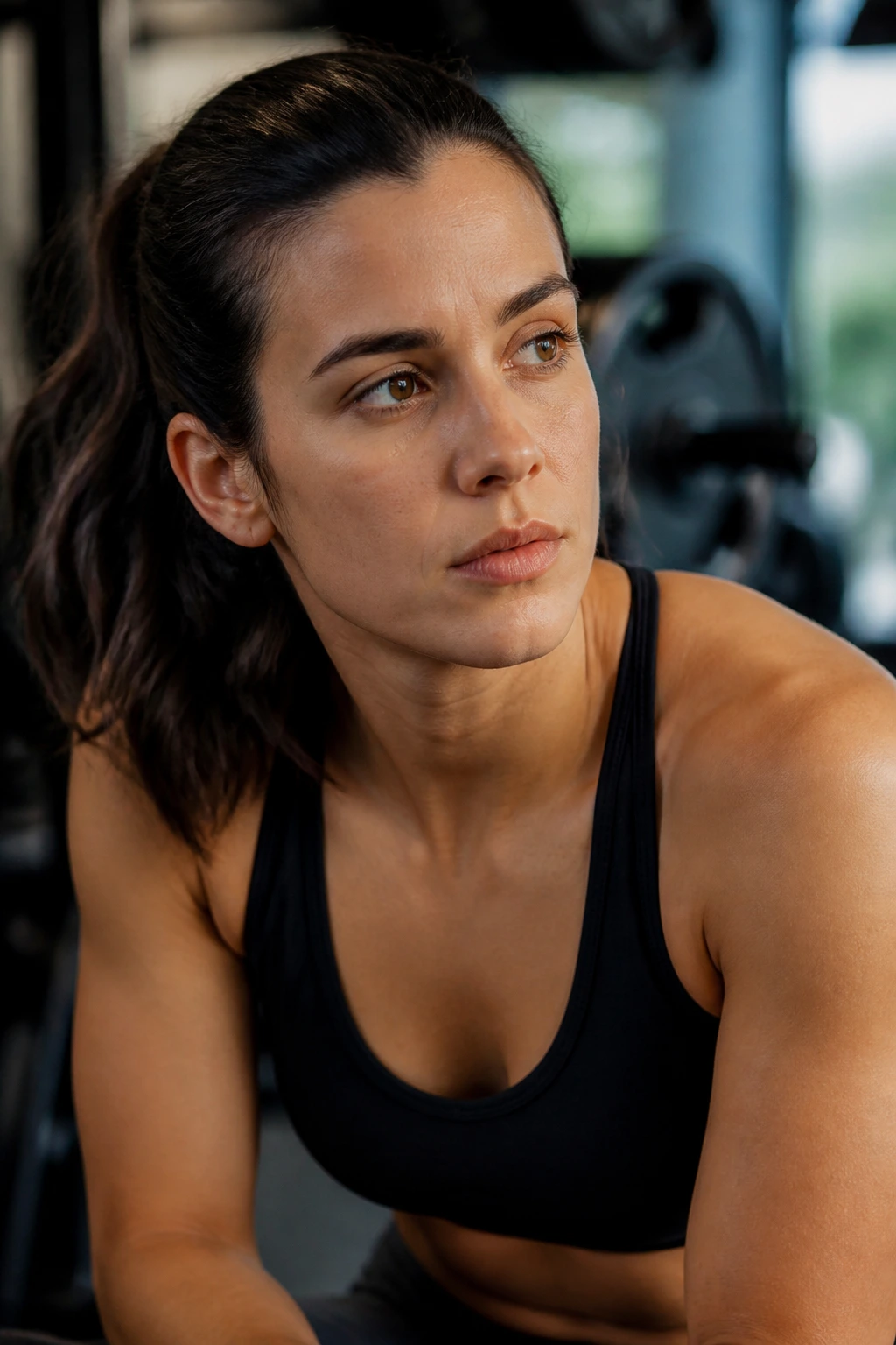 Portrait showing contemplation about hip tightness vs weakness in a gym setting.
